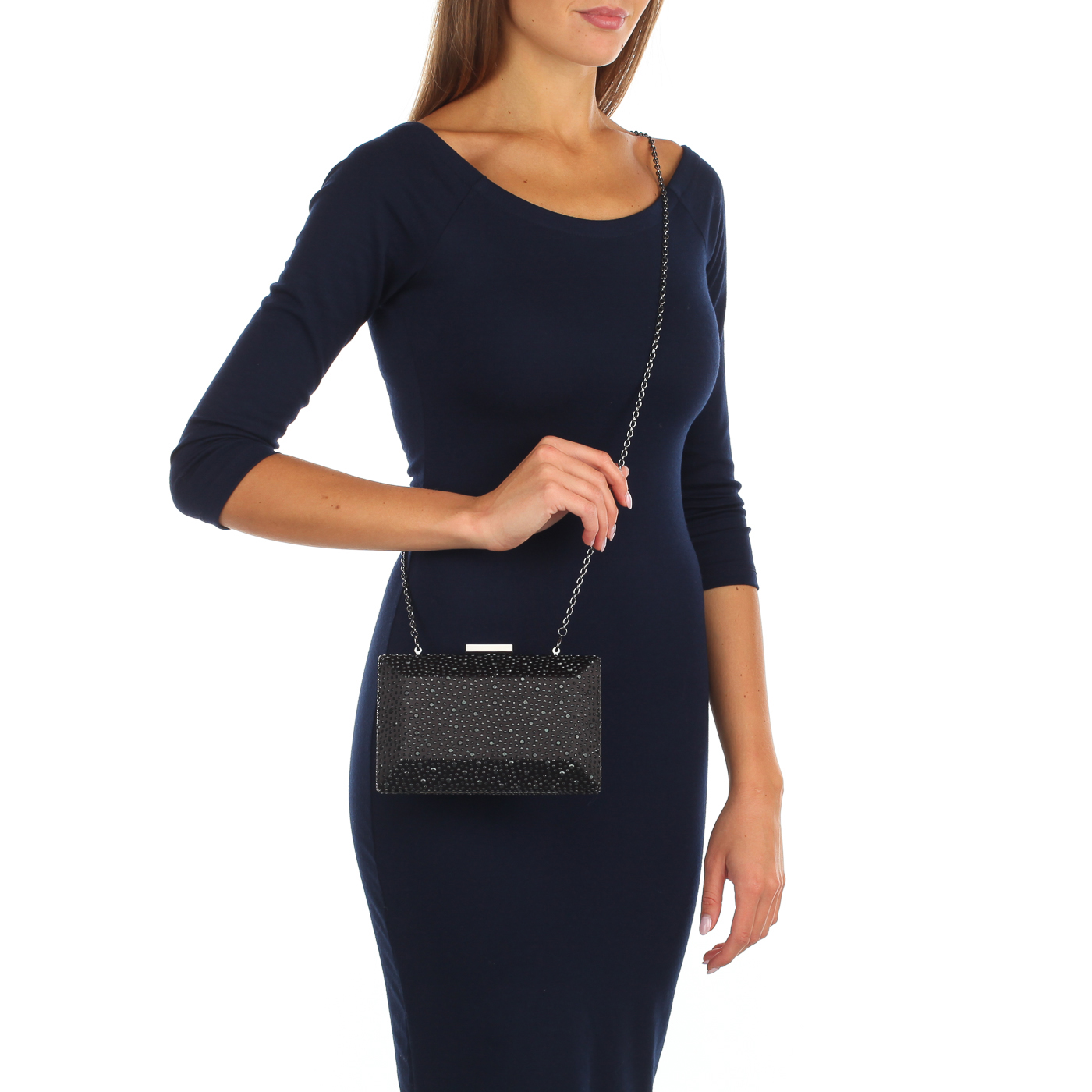 Черный клатч со стразами Love Moschino Evening bag