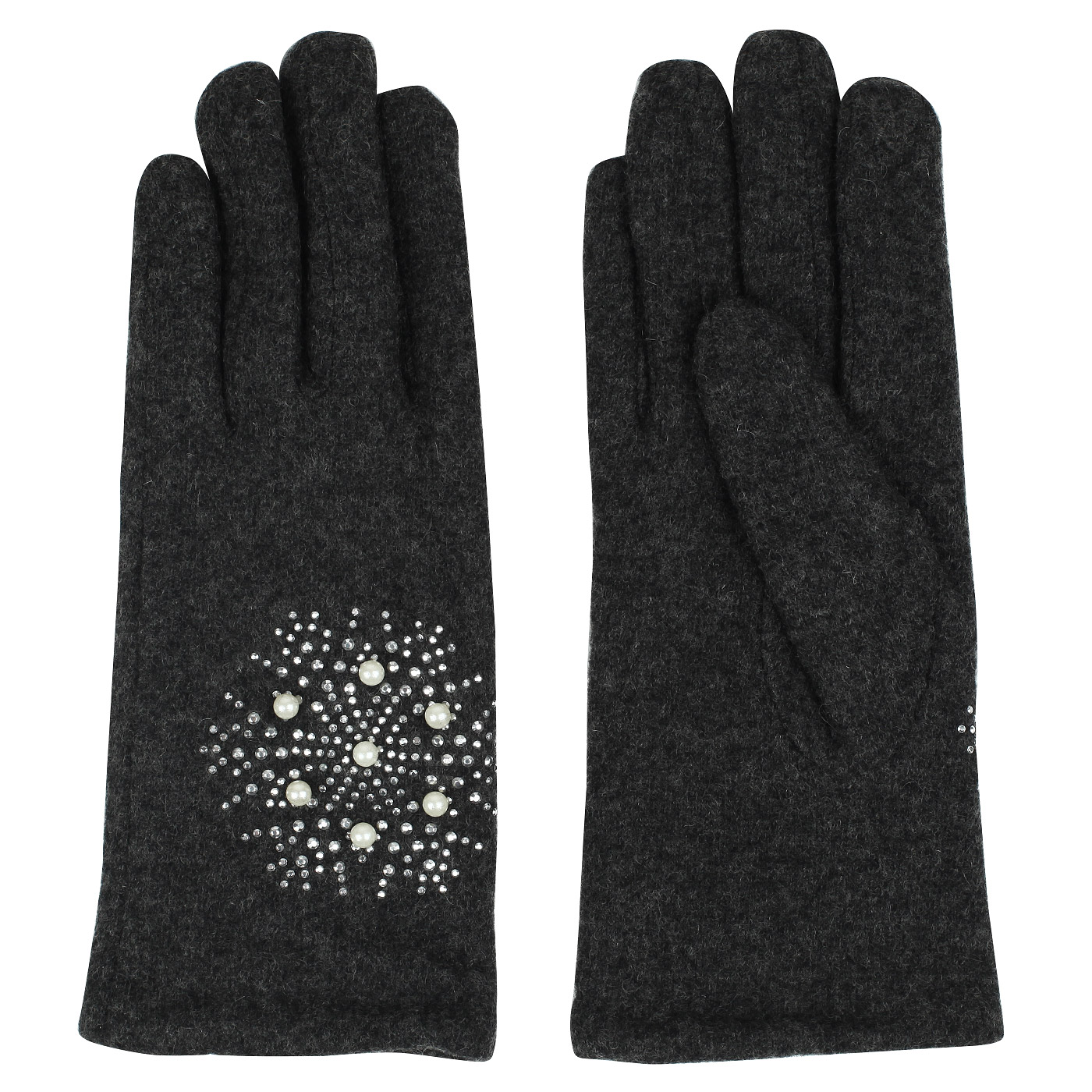 Женские серые перчатки со стразами Pia Rossini 
